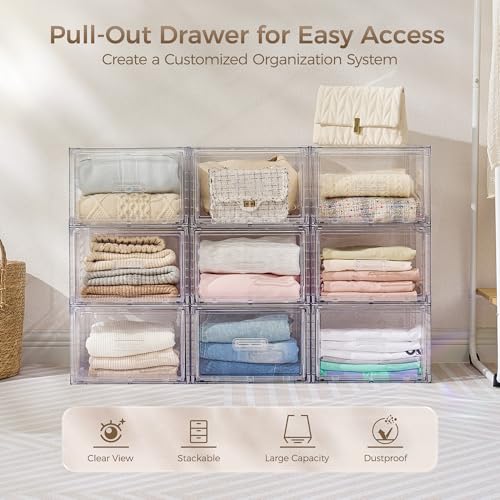 Vtopmart 4 Pack Clear Stackable Closet Storage Drawers 15QT - Image 4