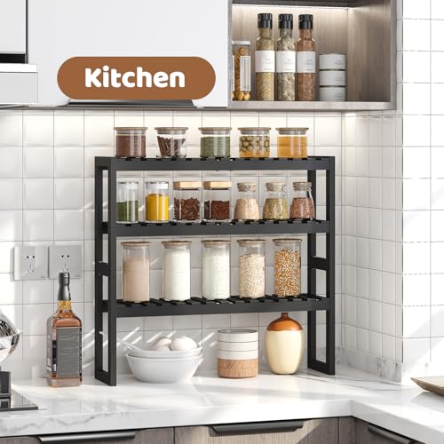 Bathroom Shelf Bamboo Organizer Rack Adjustable 3-Tier - Image 3