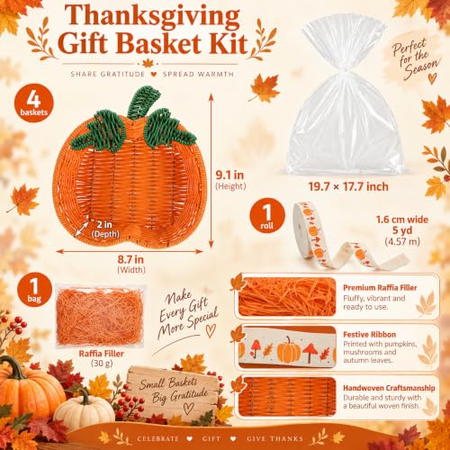 BrightRow 4 Sets Thanksgiving Pumpkin Basket Fall Hand Woven DIY - Image 3