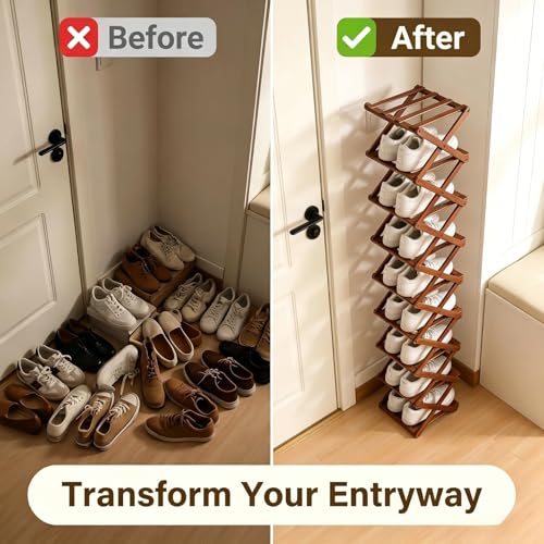 No Assembly Shoe Organizer, Foldable Bamboo Shoe Rack - Image 5