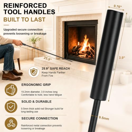 Fireplace Tools Set with Log Rack Holder, Heavy-Duty Steel Frame - Image 6