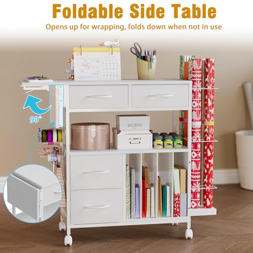 Wrapping Paper Storage Cart with Foldable Table, 3 Tier - Image 6