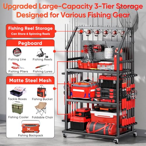 Large Fishing Pole Holders with Wheels for Garage,3 Tier - Image 4