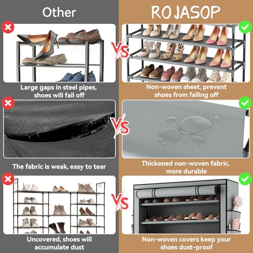 ROJASOP Shoe Rack with Covers, Stackable 10 Tier Tall Shoe - Image 7