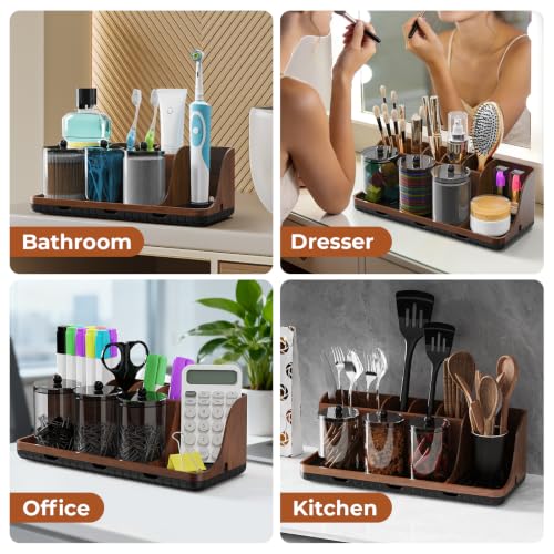 Bathrooms Toothbrush Holder Set with 3 PCS Qtip Holder (Brown - Image 8