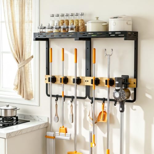 Broom Holder Wall Mount with Shelf, Mop Rack and Cleaning - Image 3