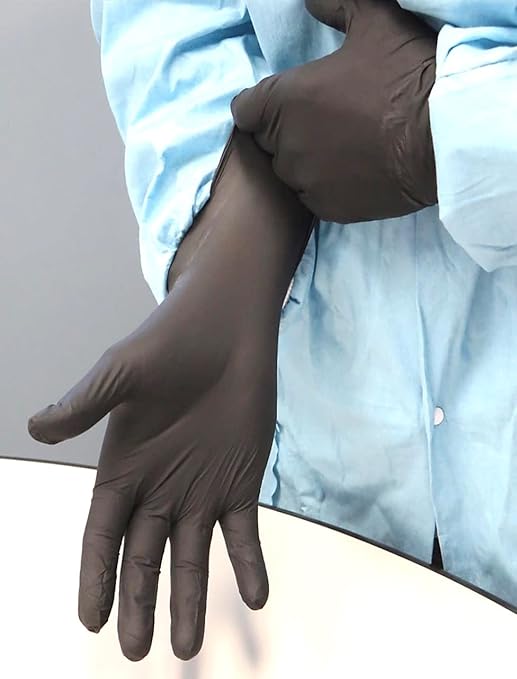 SHOWA 6112PF Sustainable EBT Latex-Free, Powder-Free, Nitrile Disposable Single Use Safety Gloves, 4 Mil, 9.5" Length, Black, X-Large, (1 Box/100 Gloves)