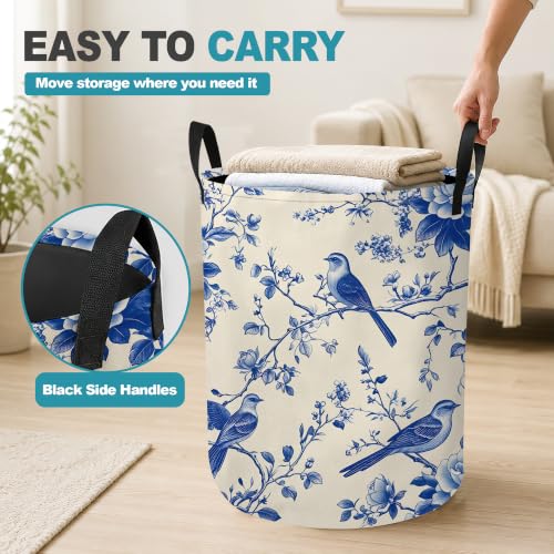 Laundry Basket,Blue Bird Floral Foldable Clothes Hamper - Image 6