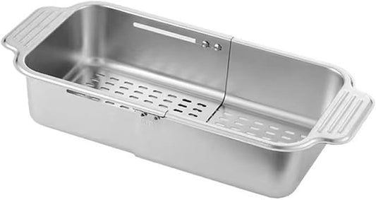 Stainless Steel Extendable Colander Strainer, Metal Washing Basket for Vegetable and Fruit, Easy to Clean, Drain Quickly (L)