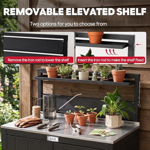 Feasto Outdoor Potting Bench Table with Storage Cabinet, Black - Image 6