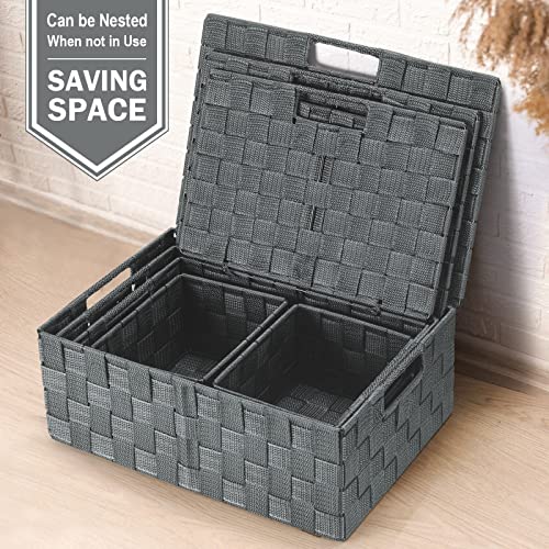 Storage Baskets with Lids: 5 Pack Stackable Woven Storage Bins - Image 8