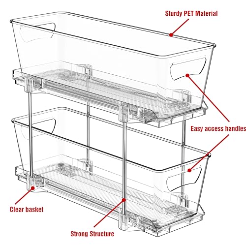 Simple Houseware 2 Tier Narrow Drawer Cabinet Pull-Out Organizer, Clear - Image 7