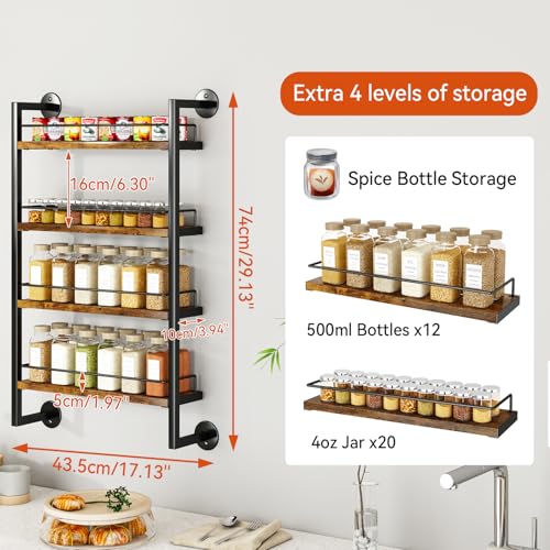 IBUYKE 4 Tier Spice Rack Wall Mount for Kitchen,Brown TLJ016H - Image 6