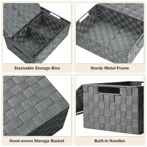 Storage Baskets with Lids: 5 Pack Stackable Woven Storage Bins - Image 5