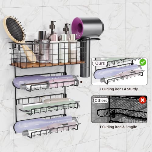 3-Tier Wall Mounted Hair Tool Organizer, Black - Image 6