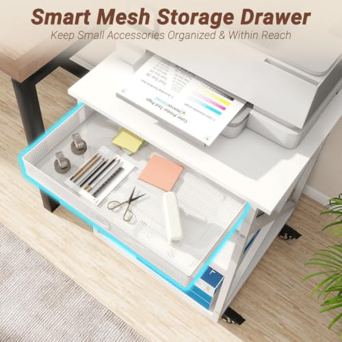 Large Printer Stand with Storage Mesh Drawer,22"W x 19.7"D,White - Image 5
