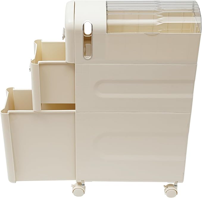 Slim Storage Cabinet, Narrow Towel Cabinet Organizer Bathroom Floor Storage Cabinet with 3 Drawers & 4 Universal Wheels, Freestanding Bathroom Storage Organizer Toilet Paper Holder and Storage