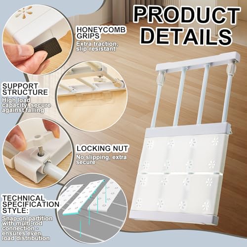 Gerrii 4 Pcs Expandable Closet Tension Rod Shelf, 10.83''-17.91'' - Image 4