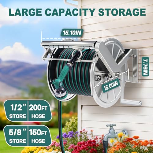 Stainless Steel Garden Hose Reel Heavy Duty, Wall Mount - Image 5