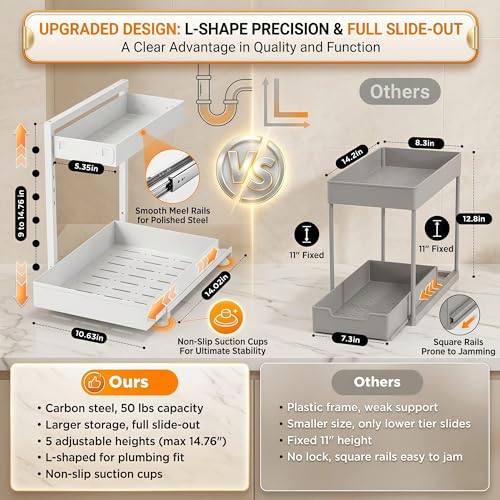 Under Sink Organizer 2 Pack, 2-Tier Metal Slide-Out - Image 5