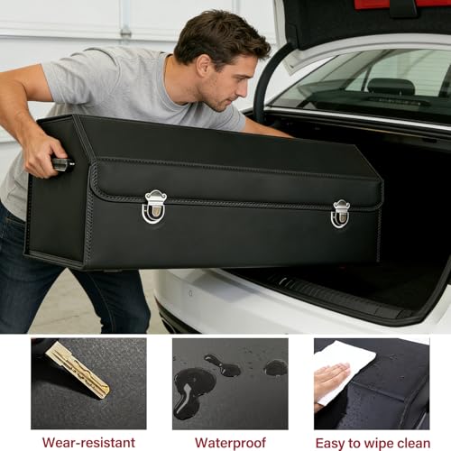 Car Trunk Organizer with Lid, Foldable PU Leather Cargo - Image 5