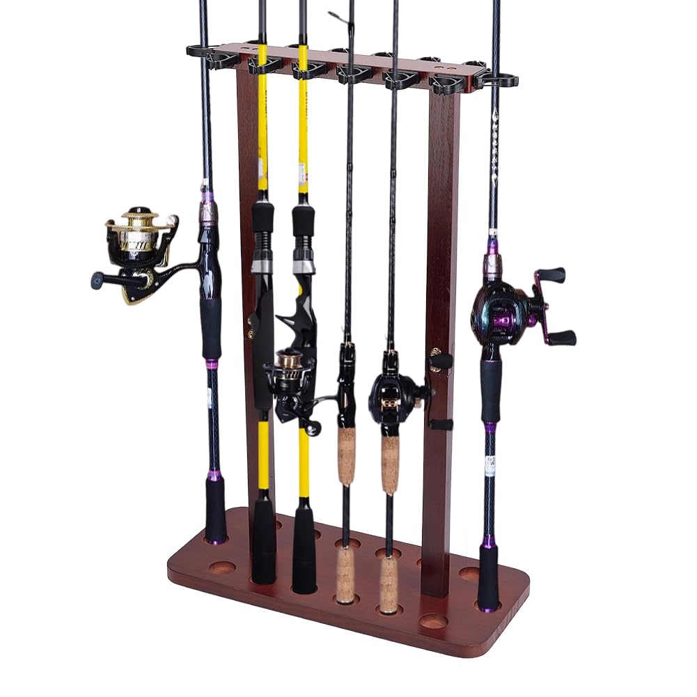 UNICRAFTALE 14 Rods Fishing Rod Storage Racks Wood Floor - Image 1
