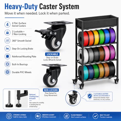 MAYJOY 3D Printer Filament Storage Rack with Wheels, Top Bin - Image 5