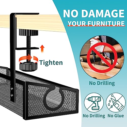 Under Desk Cable Management Tray Black, No Drill Desk - Image 3