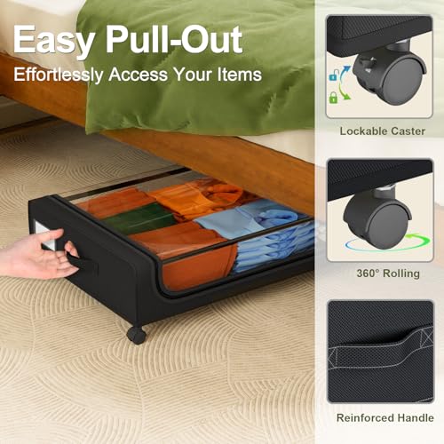 GoMaihe Under Bed Storage with Wheels 48L Black 4-Pack - Image 5
