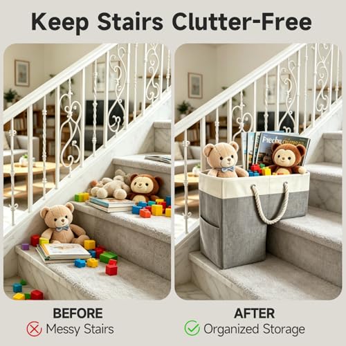 Stair Basket,1pc Gray Foldable with Handle for Wooden & - Image 5