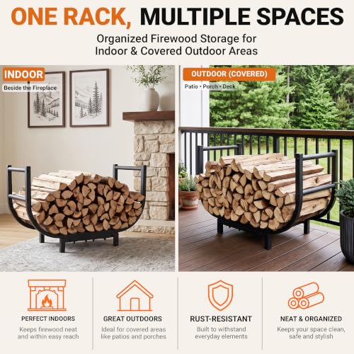 24-Inch Firewood Rack, 500 lb Heavy-Duty Steel Log Holder - Image 7