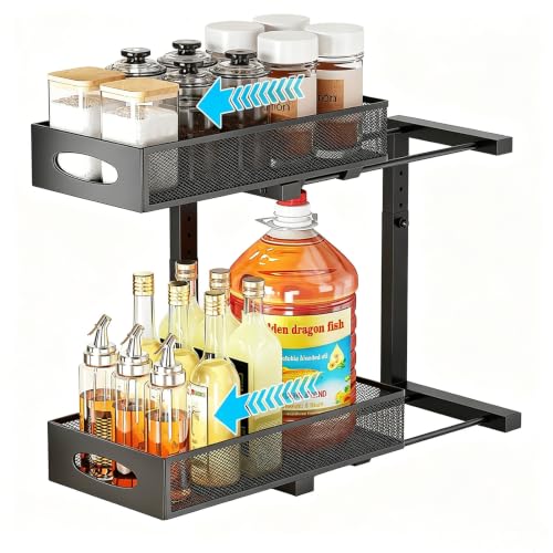 Under Sink Organizer, 2-Tier Pull Out Cabinet Storage, Black - Image 2