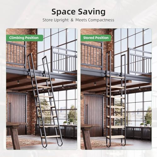 10.35FT Industrial Style Loft Ladder, 8 Steps with Black - Image 4