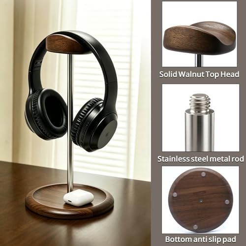 Universal Headset Stand for Desk with Walnut Storage Base - Image 4