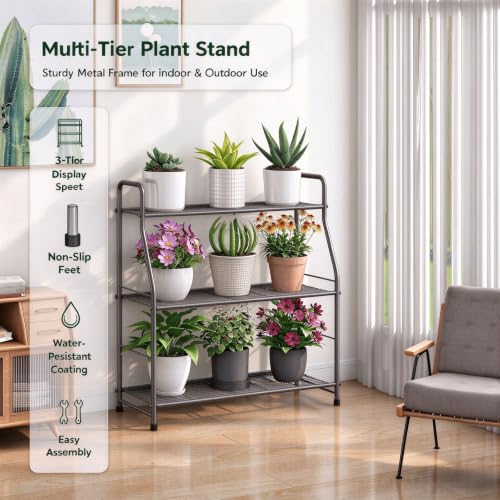 Simple Trending Plant Stand Indoor Outdoor, 3-Tier Metal - Image 4