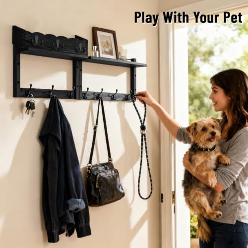 28" Coat Rack Wall Mount with Shelf with 7 Hooks 3 Key Hanger - Image 7