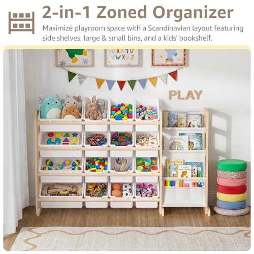 NUTIKAS Toy Storage Organizer with Bookshelf - Wooden 16 - Image 7
