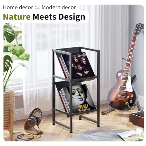 2-Tier Black Metal Vinyl Record Storage Holder for Collection - Image 4