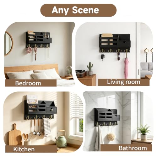 Key Holder Wall Mount Black Key Holder with Drawer& Mail Slot - Image 6