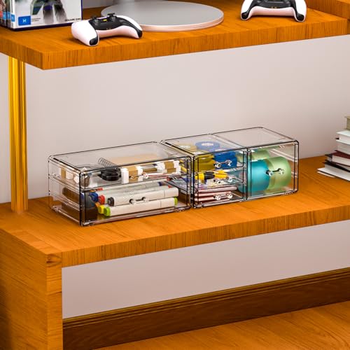 Cq acrylic 2 Pack Clear Desk Organizer With Drawers,Stackable 6 - Image 6