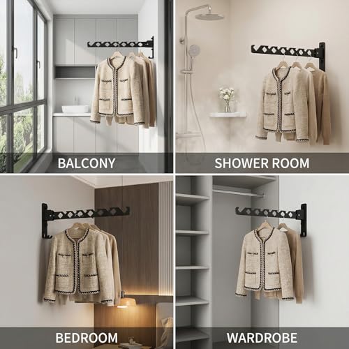 Wall Mounted Clothes Hanger Rack, Heavy Duty Folding - Image 6