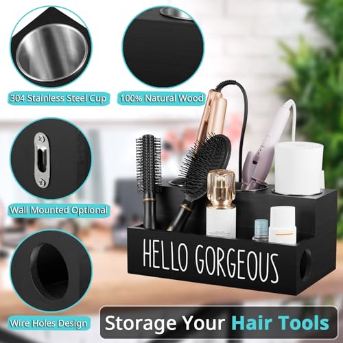 Bivvclaz Hair Tool Organizer, Wooden Hair Dryer Holder Countertop - Image 5