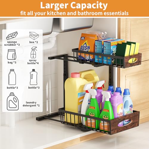 2-Tier Under Sink Organizer with Wooden Drawer Handl | Under Sink Stor - Image 3