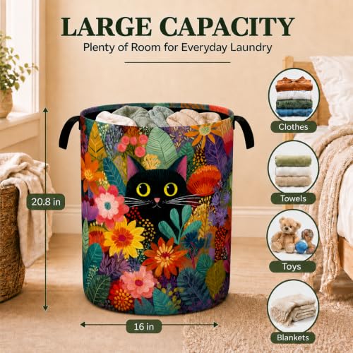 Black Cat Floral Laundry Basket Laundry Hamper | Home Organization - Image 3