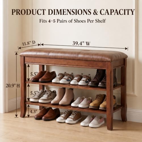 Shoe Rack Bench Solid Wood Shoe Bench Entryway | Home Organization - Image 3