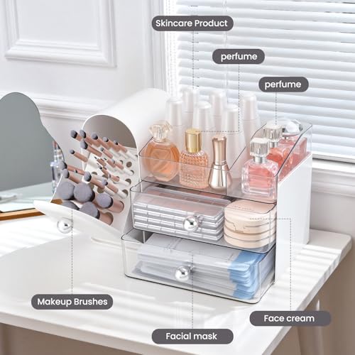 Makeup Organizer Countertop with Makeup Brush Holder,White - Image 5