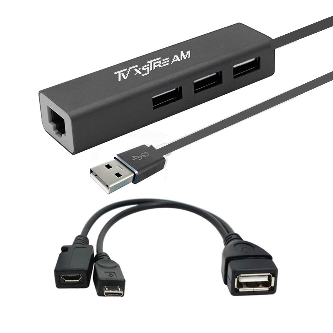 LAN Ethernet Adapter with 3 USB Port Hub with OTG USB Power - Image 1