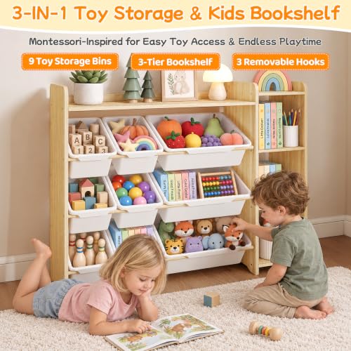 Kids Toy Storage Organizer, Wooden Shelf with 3 Tiers - Image 4