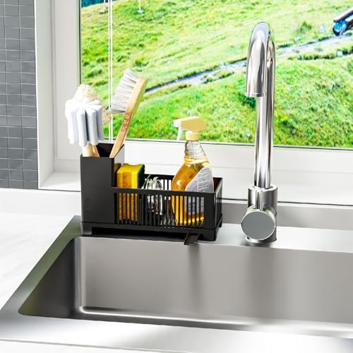 Sink Caddy & Kitchen Sink Organizer,Black Sponge Holder with High - Image 7
