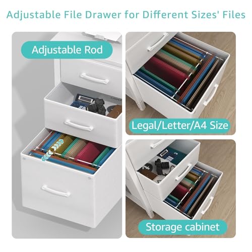 Lufeiya White Computer Desk with Fabric File Drawers Cabinet, 55 - Image 6